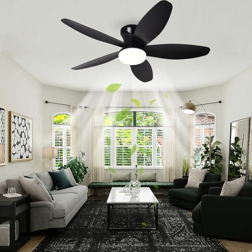 Ventilatore da soffitto dimmerabile con Luce e Telecomando – Lampadario a 5 Pale per Soggiorno e Camera da Letto Motore CC Reversibile 6 velocità 100 cm Design Nero Elegante