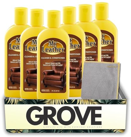 6x Mr. Leather Original Scent Leather Cleaner and Conditioner 8 oz Liquid Bundle with Microfiber Cloth – Cleans and Conditions for Furniture, Car Seats, and Accessories – Gift Set (7 Items)