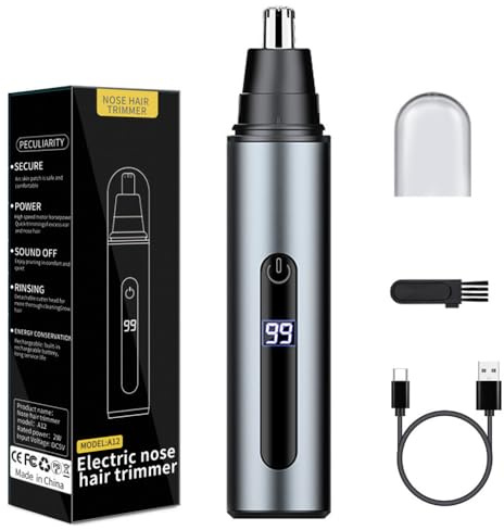 Cortapelos Nariz, YiYunTE Recortador Pelos Nariz y Oreja USB Recargable/Pantalla LED/Impermeable, Quita Cortador Pelos Nariz Hombre para Ceja Vello Facial, Nose Hair Trimmer Profesional Plateado