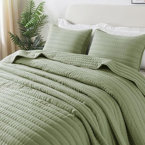 R. SHARE Colcha Cama Verano Primavera, Verde Salvia 260x225 cm Colcha Bouti Cama 150, Acolchada para Cama o Sofá Suave y Transpirable, Edredón Verano-Oeko-Tex(Funda de Almohada no incluida)
