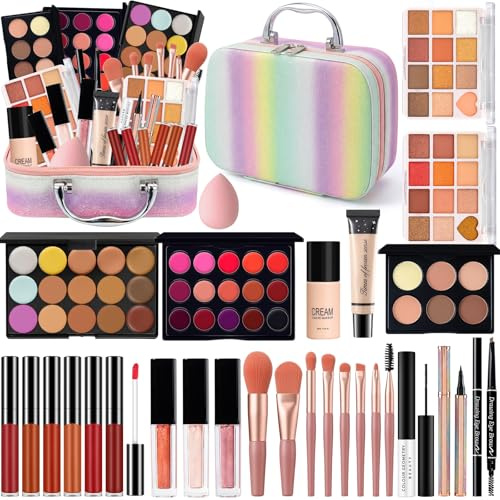 Kit de Maquillaje Profesional Completo, Set Maquillaje Adolescente Chica Mujer con Bolsa Maquillaje Viaje, Pack Maquillaje Regalo con Paleta Sombras Ojos Rímel Gloss Labios Base Maquillaje Corrector