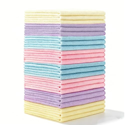 InkForge 24 Pack Microfibre Cleaning Cloth,Ultra Absorbent & Lint Free Cleaning Cloths in 4 Color, Scratch-Free Microfiber Towels,Reusable Cleaning Rags for Kitchen Car,Glass and Window,30 x 30 cm