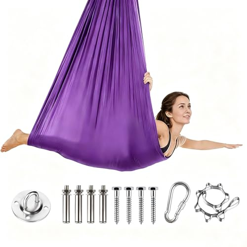 XHWOLGARIAN Hamac de Yoga Aérien 280x150 cm, Capacité de Charge 500 kg, Kit Complet D'Installation Inclus, Accessoires De Yoga Anti-Gravité pour Adultes