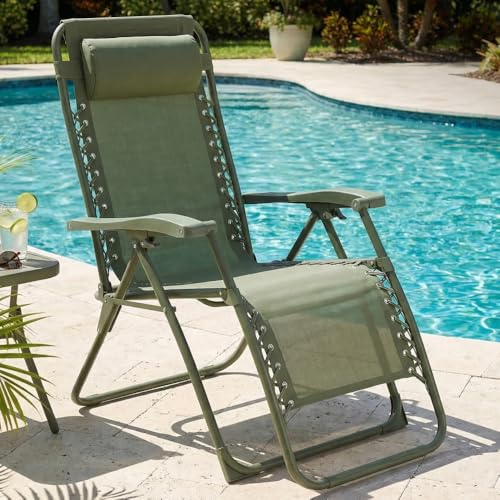 CASABEL Zero Gravity Liegestuhl klappbar, Verstellbarer Relax Sessel für Garten, Balkon oder Camping,  mit Stahlrahmen und strapazierfähigem Textilene‑Gewebe, Salbeigrün