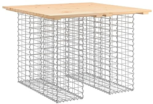 HFMDRMU Solid Pine Garden Table Gabion Design 100x102x72 cm, Compact Table with Galvanised Steel Base for Patio
