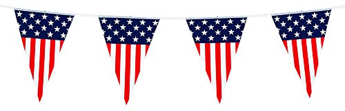 Boland 44950 - Catena di bandierine USA, 6 metri, stampa su un solo lato, decorazione dell'America a stelle e strisce, decorazione per feste di carnevale e a tema