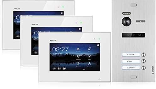 Balter EVO Video Türsprechanlage, Touchscreen, 7 Zoll Monitor, Türstation für 3 Familienhaus Türklingel, 2-Draht Bus, 150° Weitwinkel-Kamera