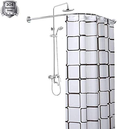 HNCS Barre Rideau Douche Extensible sans PerçAge L Baignoire Courbé d'angle Tringle Ajustable Barre à Rideaux Rail 304 Acier Inoxydable pour Salle De Bain,60 to 90 x 60 to 90cm