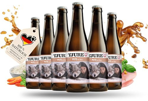 TJURE Hundesmoothie | Pute & Reis | 6 x 320 ml | Getreidefreier Smoothie für Hunde | Ideal als Topping & Snack | Ergänzungsfuttermittel für Hunde | Mit Kräutern & Leinöl | Made in Germany