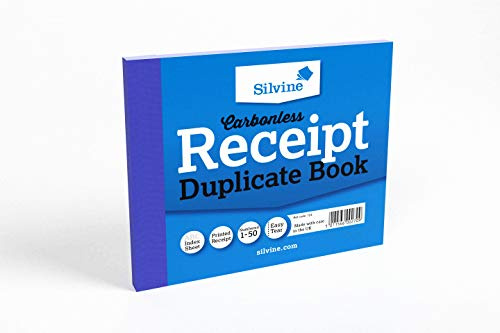 Silvine Libro per ricevute duplicato senza carbone, 12,7 x 10,2 cm, numerato da 1 a 50 con foglio indice
