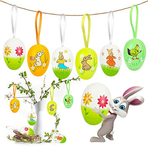 Bluelves 12X Uova di Pasqua, Colorate Decorazioni Pasquali, Uova Finte Pasqua, Uova di Pasqua da Appendere, OVA di Plastica Multicolore per la Decorazione e Regali del Partito di Pasqua, 6cm