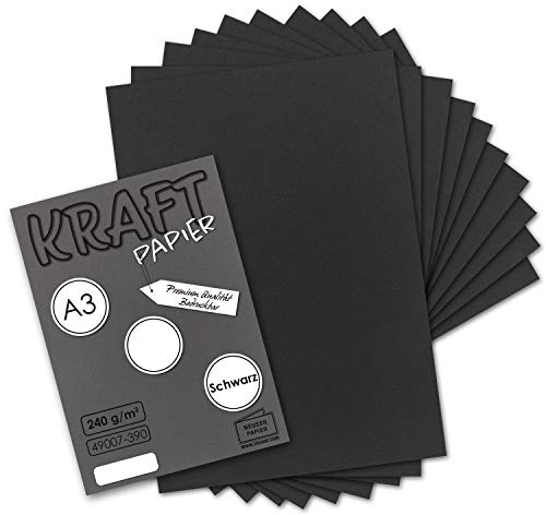 50x Vintage Kraftpapier in Schwarz - DIN A3-29,7 x 42 cm - 240g - natur Recycling-Karton - nachhaltig ökologisch Bastel-Karton Einzel-Karte - UmWelt by GUSTAV NEUSER