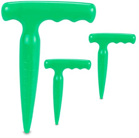 Relaxdays Pflanzholz 3er Set, Kunststoff, mit Skala, handlicher T-Griff, Pflanzhilfe für Garten, Setzholz Pflanzen, grün, 18 x 11,5 x 2,5 cm