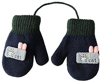 Strickhandschuhe Baby Handschuhe Gestrickt Baby Fäustlinge Kleinkind Strickhandschuhe für Kinder Mädchen Jungen 1-5 Jahre Winter Warme Winterhandschuhe mit Schnur Fleece-Innenfutter