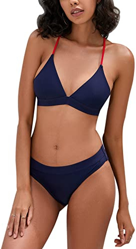 iSLASISIA Dam bikini baddräkt kors rygg triangel bikini knytband bikini set tvådelade baddräkter, marinblå, 42 SE