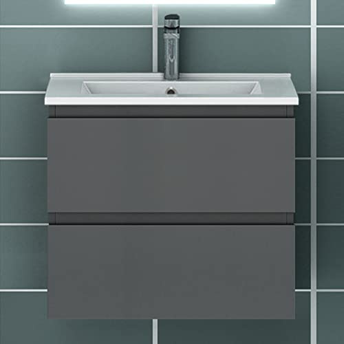 Acezanble Waschtisch mit Unterschrank 60 cm Badmöbel Hängeschrank Anthrazit