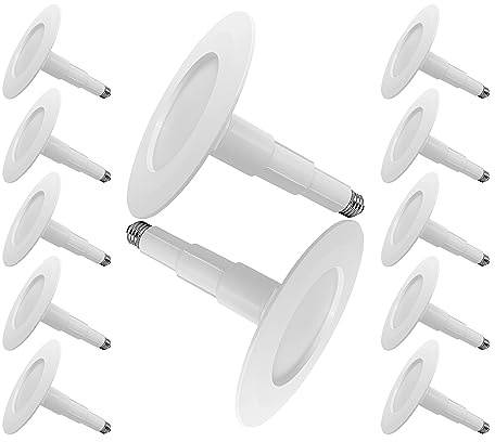 Jolux 12-Pack 5/6 Retrofit LED Recessed Lighting,12W=60W,2700K SoftWhite,800 Lumens,Dimmable Can Lights,Damp Rated,Simple Installation Adjustable Retrofit Downlight,ETL,Bevel Trim