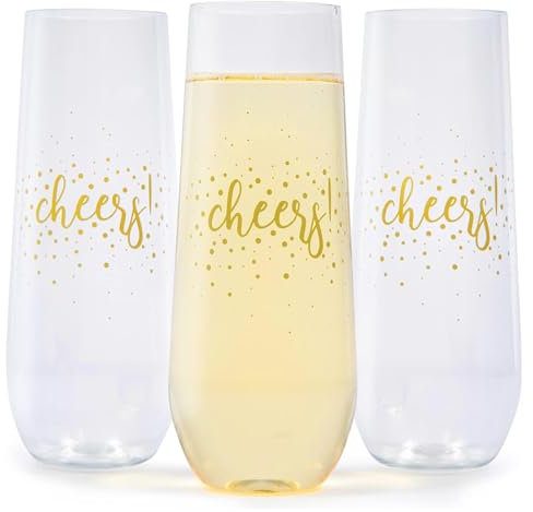 Prestee 24 copas de champán de plástico sin tallo, 9 onzas, copas de vino de plástico transparente, suministros de barra de mimosa inastillables, copas de cóctel desechables, copa de vino, suministros