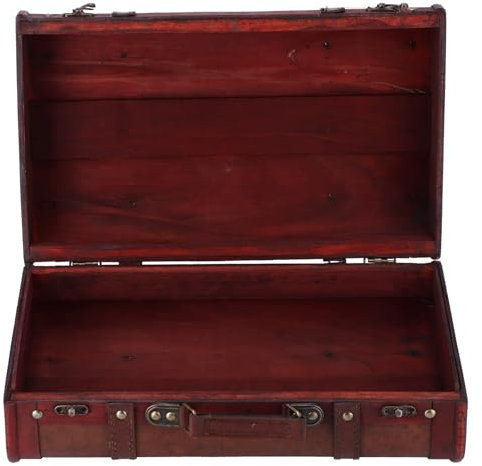 Cyrank Maleta antigua, tesoro decorativo baúl de madera Maleta de cuero antigua Caja de almacenamiento Mapa Caja de almacenamiento nostálgica portátil Colección Adornos Accesorios de fotografía
