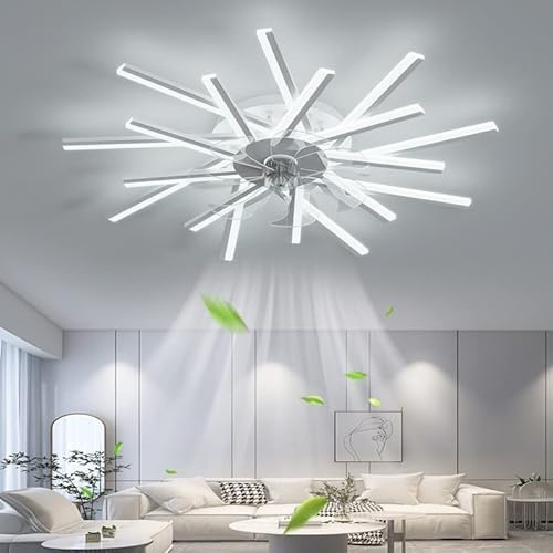 LED Deckenventilator Mit Beleuchtung Leise Fan Deckenleuchte Dimmbar Mit Fernbedienung Einstellbare 6 Windgeschwindigkeit Deckenlampe Schlafzimmer Wohnzimmer Esszimmer Kinderzimme Kronleuchter