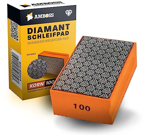 Amboss Werkzeuge Schleifklotz Korn: 100 - Diamant Schleifpad - Schleifschwamm/geeignet für Fliesen + Feinsteinzeug + Glas + Granit + Marmor
