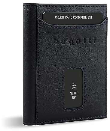 bugatti Secure Slim Mini Börse Spezial mit RV-Münzfach und RFID-Schutz aus Leder, schwarz Nappa