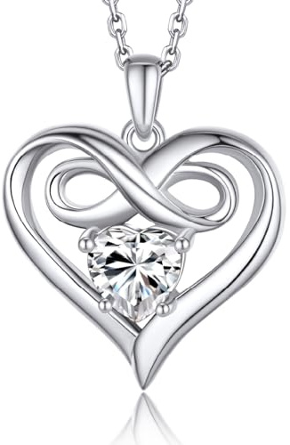 MomentWish Unendlichkeitszeichen Kette, 1 Karat Moissanite Halskette Damen Silber 925 Infinity Schmuck Liebe Herz Geburtstag Jahrestag Geschenk für Frauen