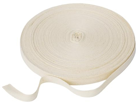 Mozeat Lens Nastro in twill di cotone, beige, a spina di pesce, 1,3 cm x 50 m, nastro in twill di cotone, a spina di pesce, morbido tessuto twill per cucito fai da te