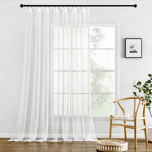 MIULEE Gardinen mit Kräuselband, Weiß Transparent, 1er Set 300x225cm | Leichter Durchscheinender Voile Vorhang für Wohnzimmer, Schlafzimmer, Balkon, Pflegeleicht & Einfach zu Montieren
