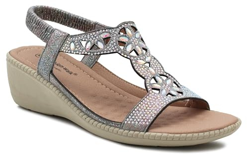 Cushion Walk Women's Silver Diamante Slingback Wedge Sandals