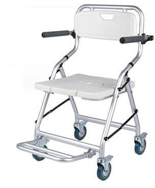 Toilettenstuhl für Senioren Klappbarer, Leichter Toilettenstuhl Mit Rädern, Tragbarer Duschstuhl/Toilettenstuhl Aus Aluminium, Klappbare Armlehnen Und Fußstützen, Bis Zu 120 Kg Belastbarer Toilettenst