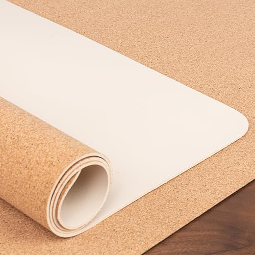 XIEMINLE Schreibtischunterlage aus Kork-Leder, doppelseitig, wasserdicht, großes Mauspad, Schreibtisch-Schreibunterlage, 80 x 40 cm, Beige