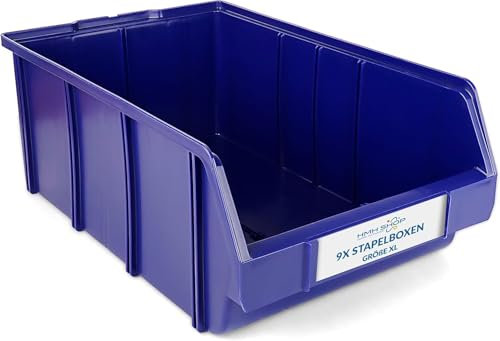 HMH 9x Stapelboxen Größe XL Werkstatt Garage Keller Sichtlagerboxen 489x304x185mm Lagerboxen BLAU Sichtlagerkästen Kleinteile Aufbewahrung