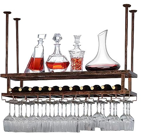 wine rackRetro Style Adjustable Hanging Wine Glass Rack for Bar, Cafe, Kitchen - Brass 60cm/23.6inch