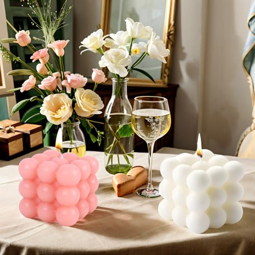 2 Stück Handgemacht Bubble Kerze Candle, Natürlich und Wohlriechend Duftkerze Kerzen, Natürlichem Sojawachs Deko Handmade Kerze für Geburtstag, Valentinstag, Thanksgiving, Weihnachten
