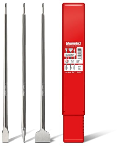 SCHWABENBACH® SDS PLUS Meißel 600mm Set - 3tlg. Flachmeißel Sds 25mm + Spatmeißel 50mm + Spitzmeißel - Sds Meißel für Bohrhammer kompatibel mit Bosch Hilti -