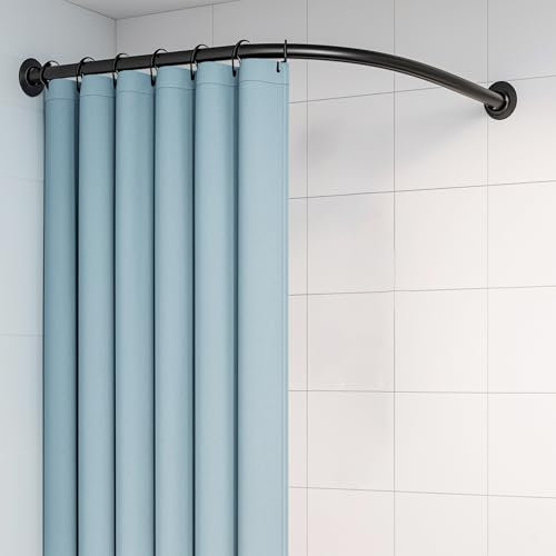 Viertelkreis Duschvorhangstange, Gebogen Duschvorhangstange Ohne Bohren, 304 Edelstahl L-Form Duschstange, Erweiterbar Duschstange Ecke Rostfrei, Für Badezim(Size:D 70-95cm x 105-165cm,Color:Schwarz)