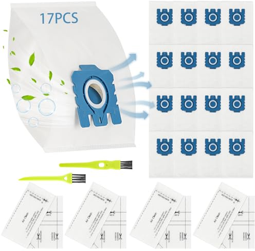 17Bag for Miele Vacuum Cleaner, for Miele Hoover Bags Classic C1, Complete C2 C3, S227 S240, S270, S400, S400i, S600, S2, S5, S8 Series Vacuum Cleaner(17Pack + 4pairs of filters＋2 brushes）
