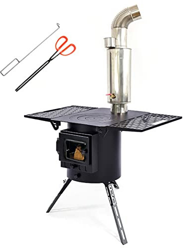 Estufa de leña, Estufa de leña portátil para Acampar, Estufa de leña Redonda para Picnic/Barbacoa al Aire Libre, calefacción/Cocina doméstica, con Kit de Chimenea para Estufa de Carpa