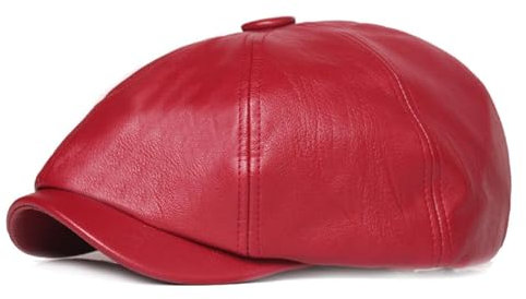 GIBZ Damen Ballonmütze aus PU Leder mit Krempe, Modische Verstellbare Baskenmütze für Damen, Schlichte Cabbie Visiermütze, Rot