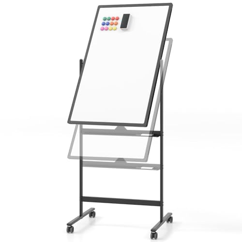 FANTASK Doppelseitiges mobiles Whiteboard, 60 x 100 cm, höhenverstellbares magnetisches Whiteboard mit Rollen, Ständer und Stiftablage, inkl. Zubehör für Schule, Büro, Zuhause (Schwarz)