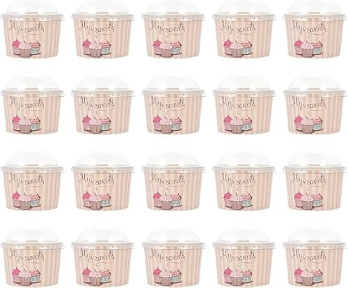 Niltracy Paper Dessert Bowls with Lids 50 Set, Recyclable, 150ml Capacity, Perfect for Ice Cream, Frozen Yogurt, Desserts, and More