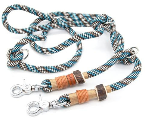 Hundeleine aus Tau | 1 cm dick | Bavarian Elegance | 2 m / 2,5 m / 3 m verstellbare Führleine, handgefertigtes Design, robust, für kleine & mittelgroße Hunde – blau