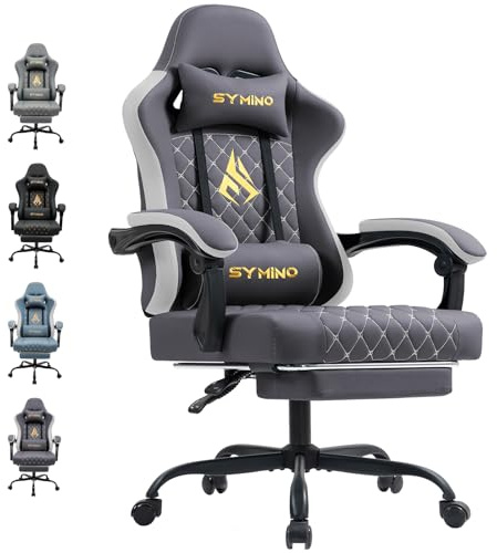 Symino Gaming Chair with Footrest, Computer Ergonomic Video Game Chairs | Adjustable Swivel Task Chair with Lumbar Support, PC Chairs, Office Chair PU Leather, Darkgrey