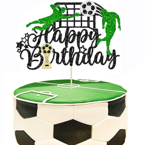 1Pcs Soccer Happy Birthday Cake Topper Glitter Football Cupcake Toppers Football Player Cake Decorations for Sport Theme Man Boy Girl Birthday Party Decoration Supplies