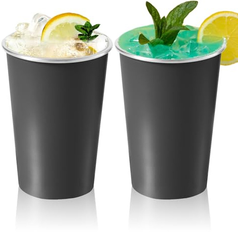 Bncxdc Vaso de acero inoxidable, taza de acero inoxidable, 2 tazas de cerveza de metal reutilizables, sin BPA, taza de metal apilable, para camping, picnic, hogar, niños y adultos, 17 onzas/500 ml
