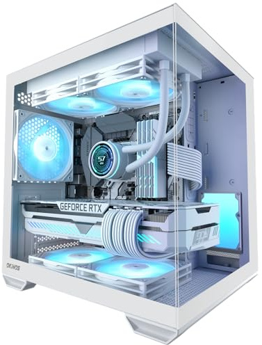 Okinos MATX PC Case, Top 240mm Radiator Support, 5 PCIe Slots for Max GPU Cooling, Extra Space for 160mm PSU & Easy Cable Management, 3×120mm ARGB Fan with Controller (Non-PWM), Type-C, Mirage 4 White