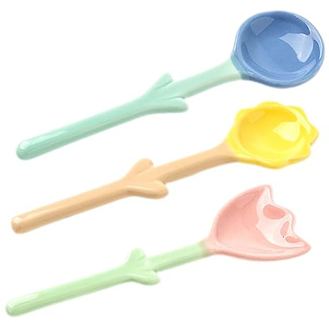 Holibanna Cucchiai Da Minestra in Ceramica a Forma Di Fiore, Piccoli Cucchiai Da Tavola Decorativi Per Alimenti Quotidiani, Manico Lungo Per Casa, Bar e Dessert, Set Da 3 Pezzi