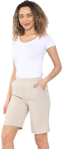 Ladies Shorts – Women's Half Elasticated Waist Lightweight Capri Shorts with 2 Pockets, Stretch Joggers for Summer, Gym, Beach & Holiday Wear – Comfortable & Stylish (Beige 12)