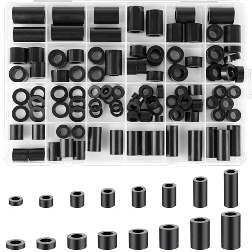 110 Stk Abstandshalter Kit, Schwarz, ABS Nylon, für M8 M6 | Distanzhülsen, mit Aufbewahrungsbox, Lsolierung, für Kommunikation, Elektronische Geräte